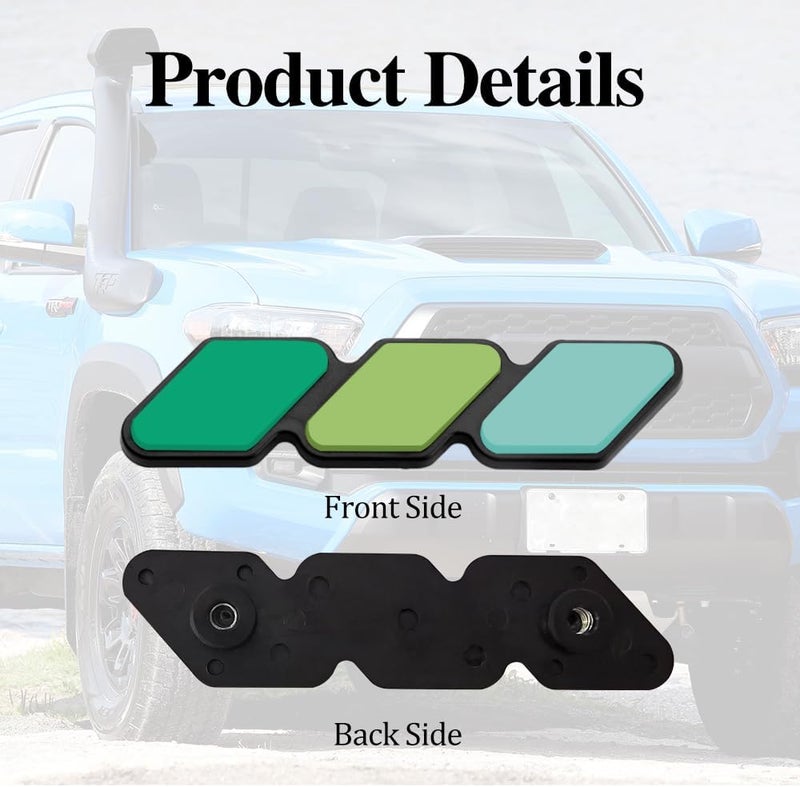 CHRYMUM TRD Grille Decor Badge, 3-Color Upgrade Emblem, Grille Insert Trims, Tri-Color Grille Badge Emblem Car Decoration Accessories Fit for Tacoma 4Runner Tundra Sequoia Rav4 Highlander (Green Blue) - Image 3